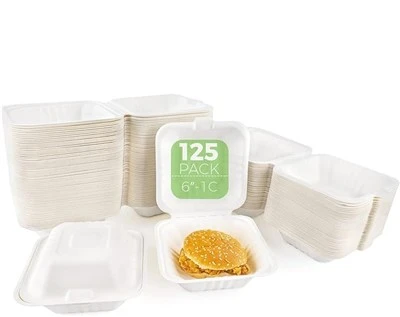 PFAS FREE 6x6 Inch Compostable Square Hinged Container